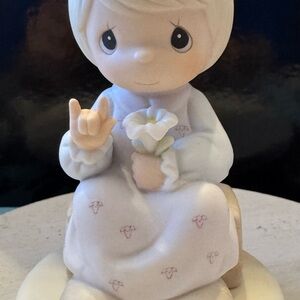 Precious Moments Figurine Girl Holding Flower - Pastel White